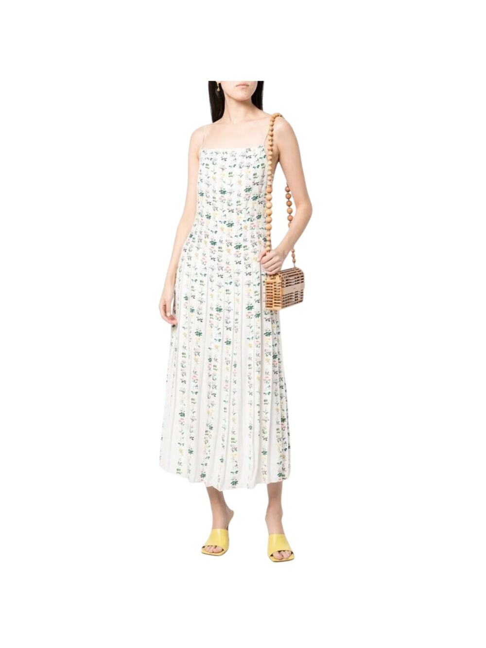 Adam Lippes Pleated Floral Midi Dress Size 8
